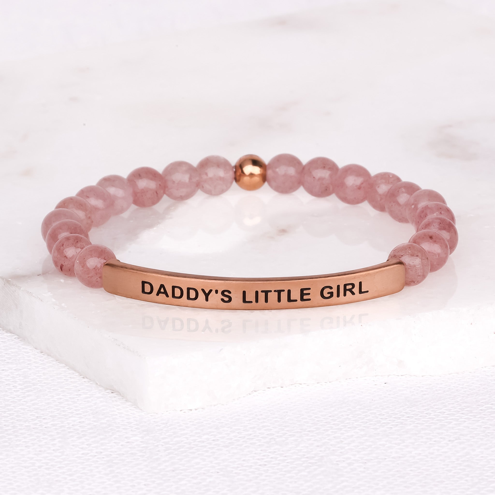 Inspire Me Bracelets - Daddy's Little Girl-Inspirational Bead Bracelet Pink Quartz / Medium (7.1in - 8in) Average Man Size