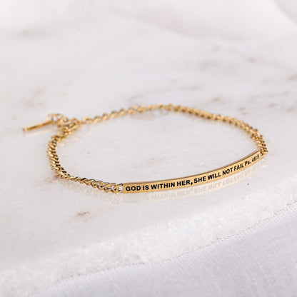 GOD IS WITHIN HER, SHE WILL NOT FAIL- DAINTY CHAIN BRACELET - Inspiration Co.