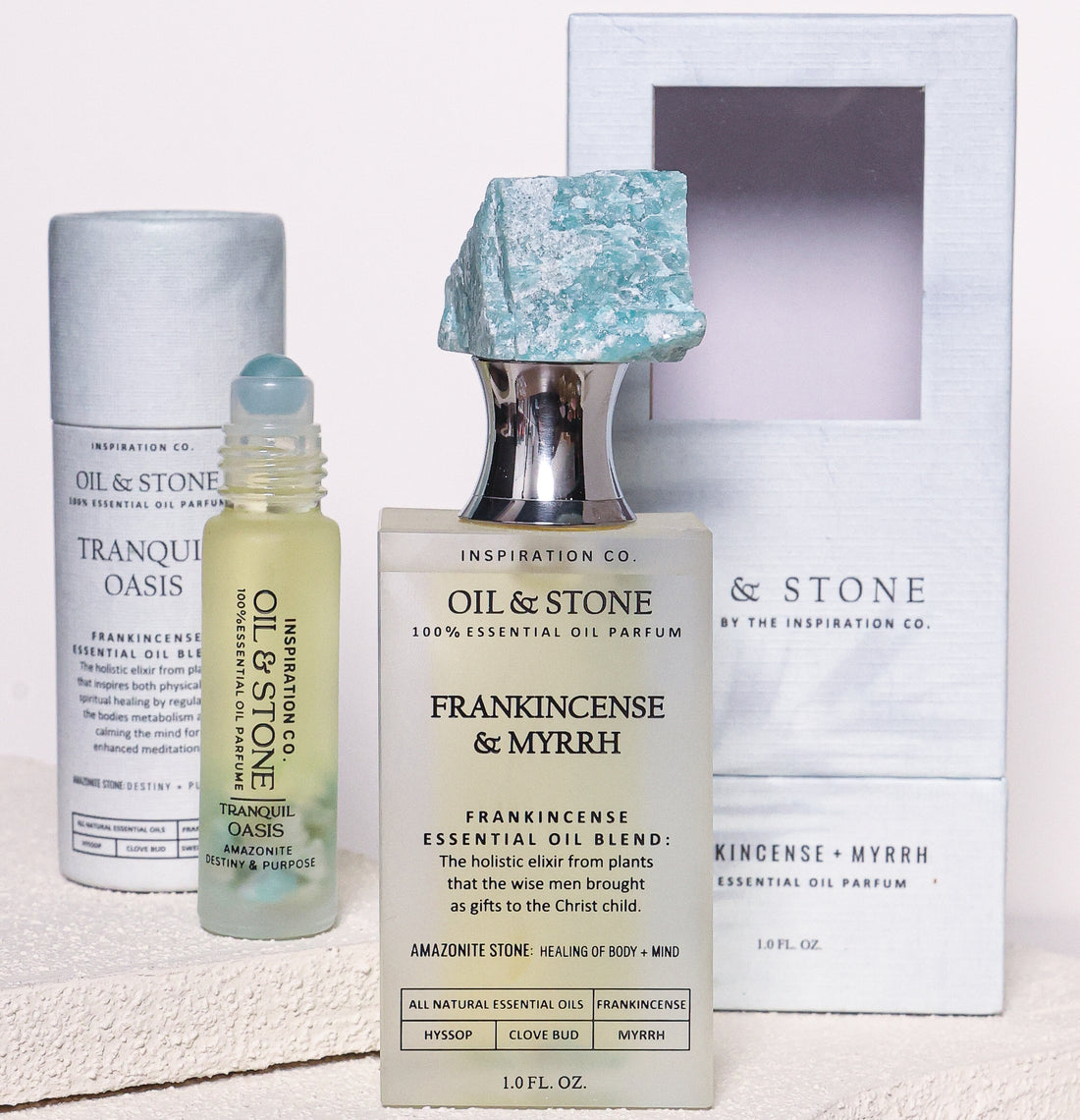 FRANKINCENSE &amp; MYRRH / TRANQUIL OASIS - AMAZONITE PREMIUM OIL PERFUME
