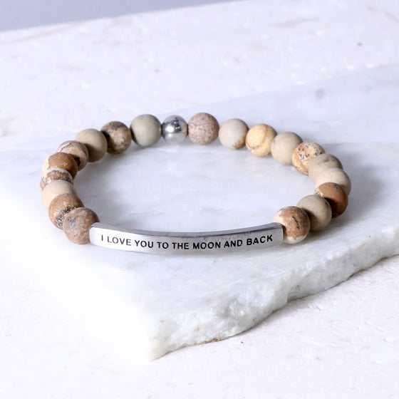 Inspire Me Bracelets- I Love You to The Moon and Back Bracelet Bamboo Agate / Small (6in-7in) Average Woman Size