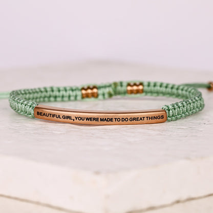 BEAUTIFUL GIRL, YOU WERE MADE TO DO GREAT THINGS ROPE BRACELET - Inspiration Co.