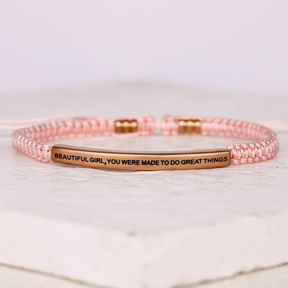 BEAUTIFUL GIRL, YOU WERE MADE TO DO GREAT THINGS ROPE BRACELET - Inspiration Co.