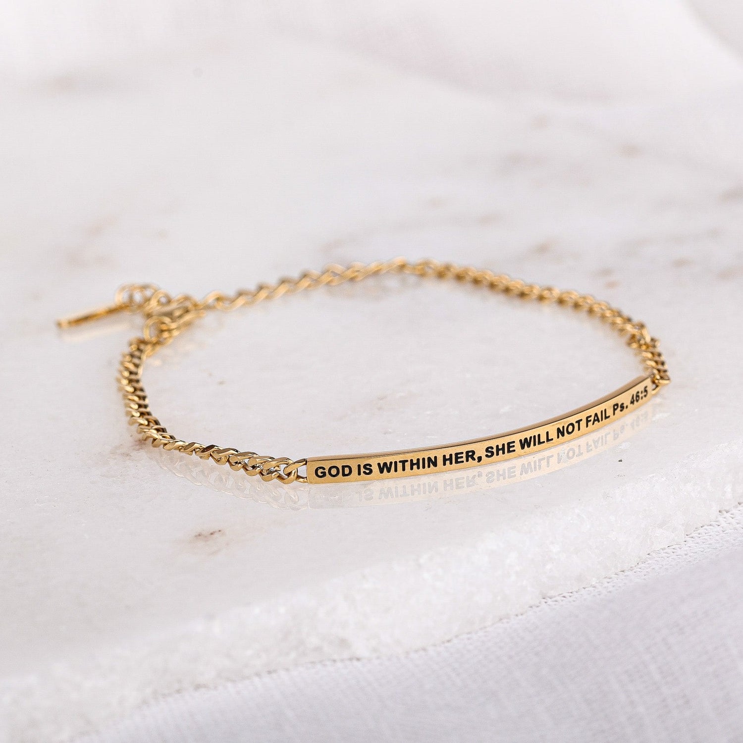 GOD IS WITHIN HER, SHE WILL NOT FAIL- DAINTY CHAIN BRACELET - Inspiration Co.