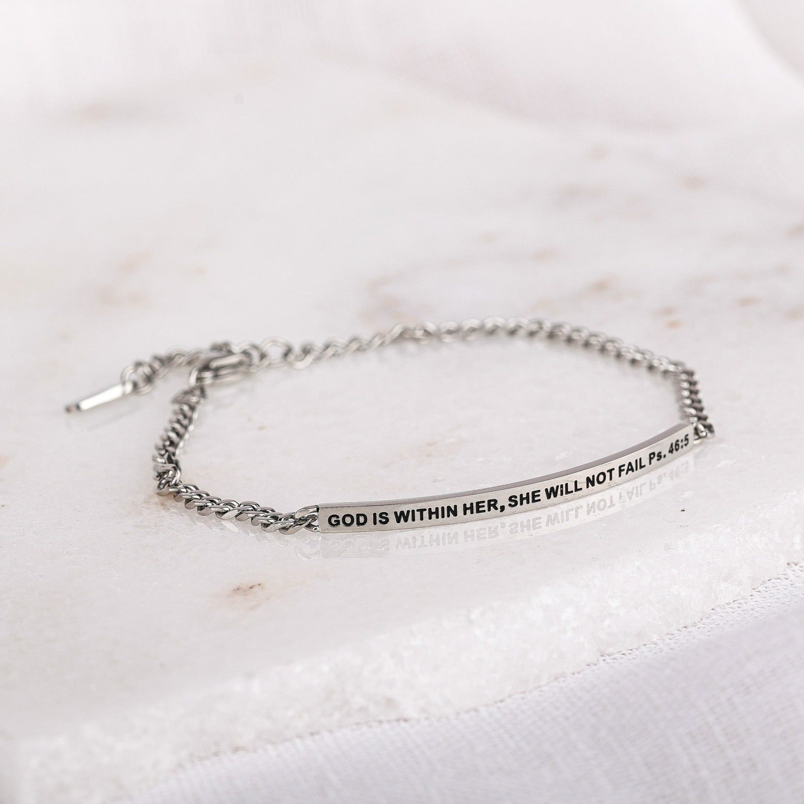 GOD IS WITHIN HER, SHE WILL NOT FAIL- DAINTY CHAIN BRACELET - Inspiration Co.