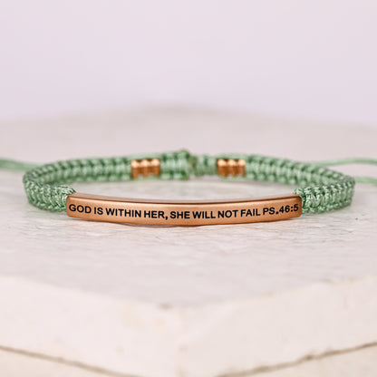 GOD IS WITHIN HER, SHE WILL NOT FAIL ROPE BRACELET - Inspiration Co.