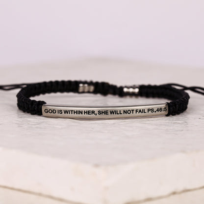 GOD IS WITHIN HER, SHE WILL NOT FAIL ROPE BRACELET - Inspiration Co.