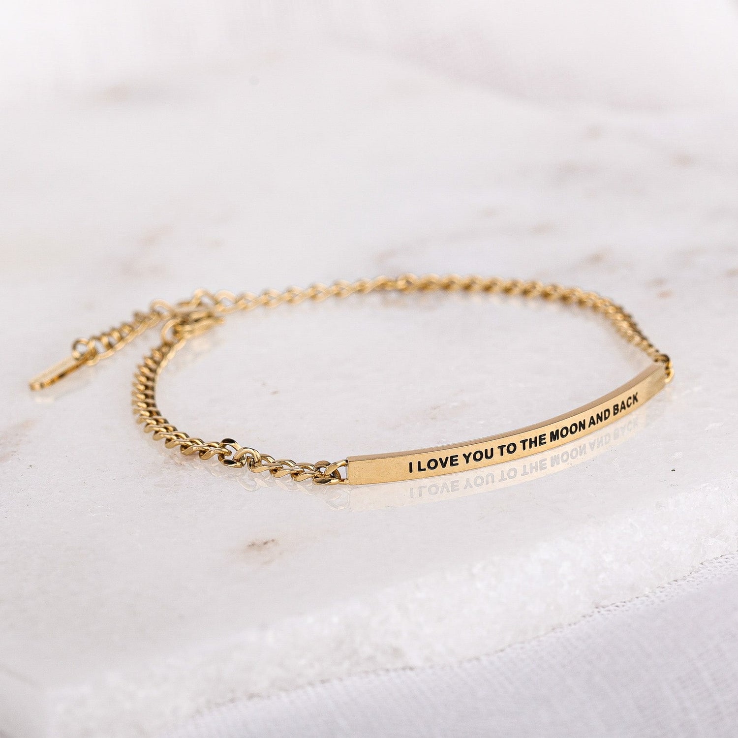 I LOVE YOU TO THE MOON AND BACK- DAINTY CHAIN BRACELET - Inspiration Co.