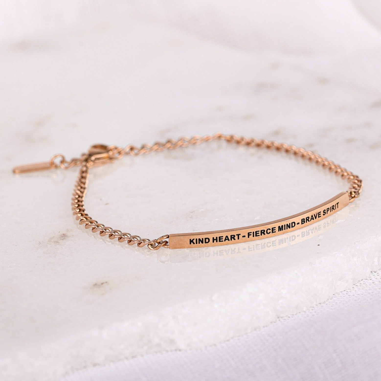 KIND HEART - FIERCE MIND - BRAVE SPIRIT - DAINTY CHAIN BRACELET - Inspiration Co.