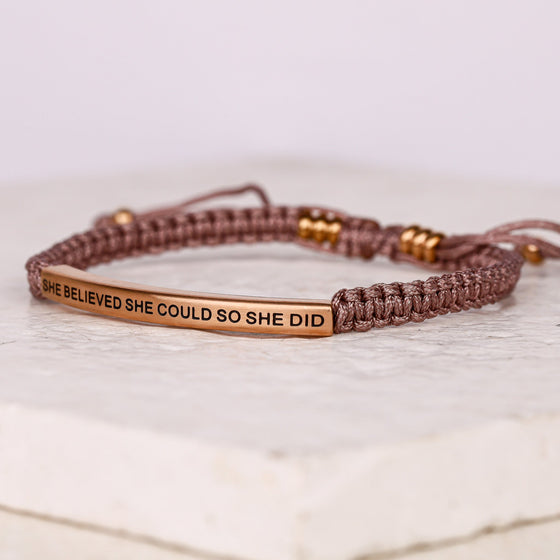 SHE BELIEVED SHE COULD SO SHE DID ROPE BRACELET - Inspiration Co.