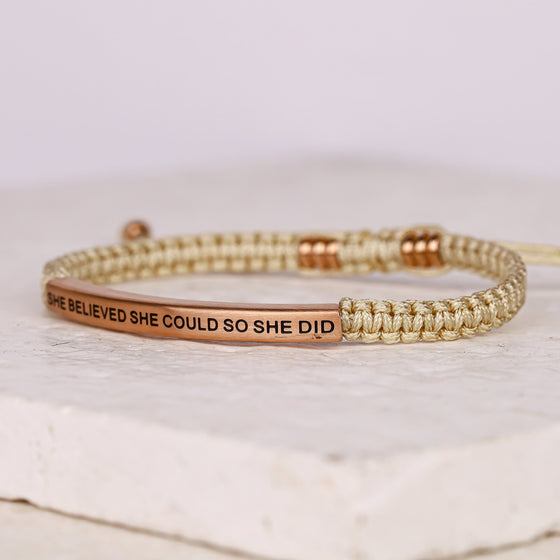 SHE BELIEVED SHE COULD SO SHE DID ROPE BRACELET - Inspiration Co.