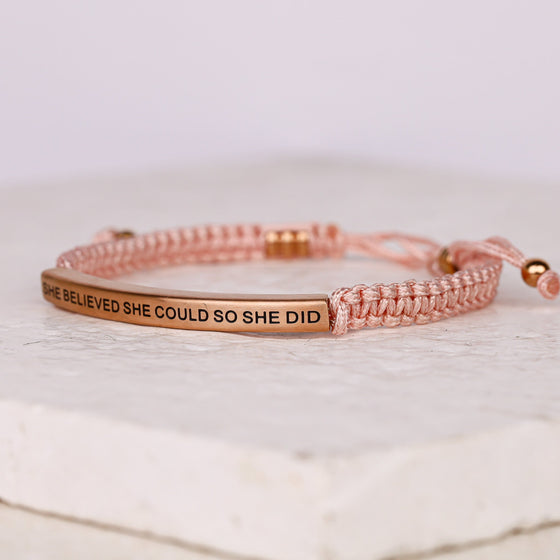 SHE BELIEVED SHE COULD SO SHE DID ROPE BRACELET - Inspiration Co.